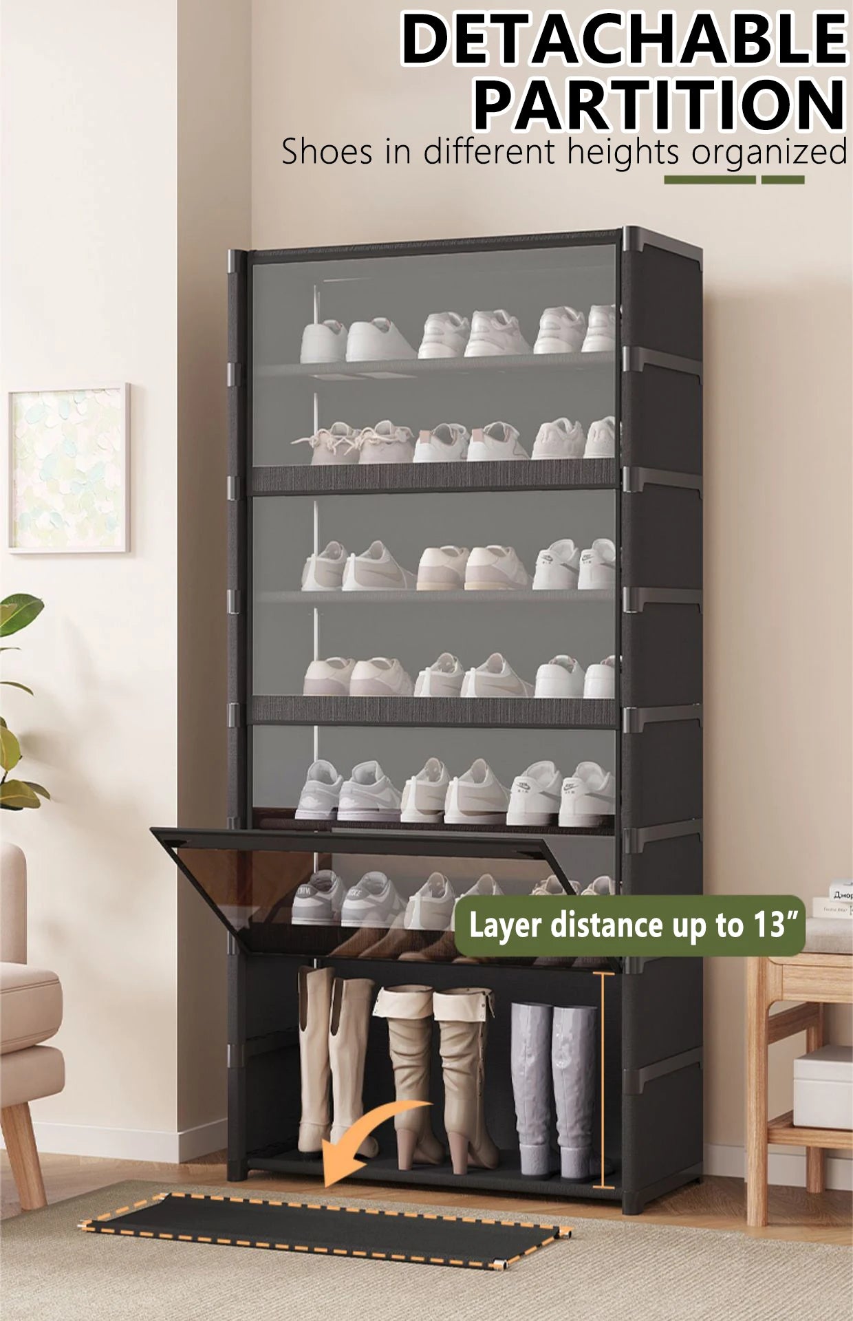 Multi-layer Shoe Cabinet Organizer with Clear Lid
