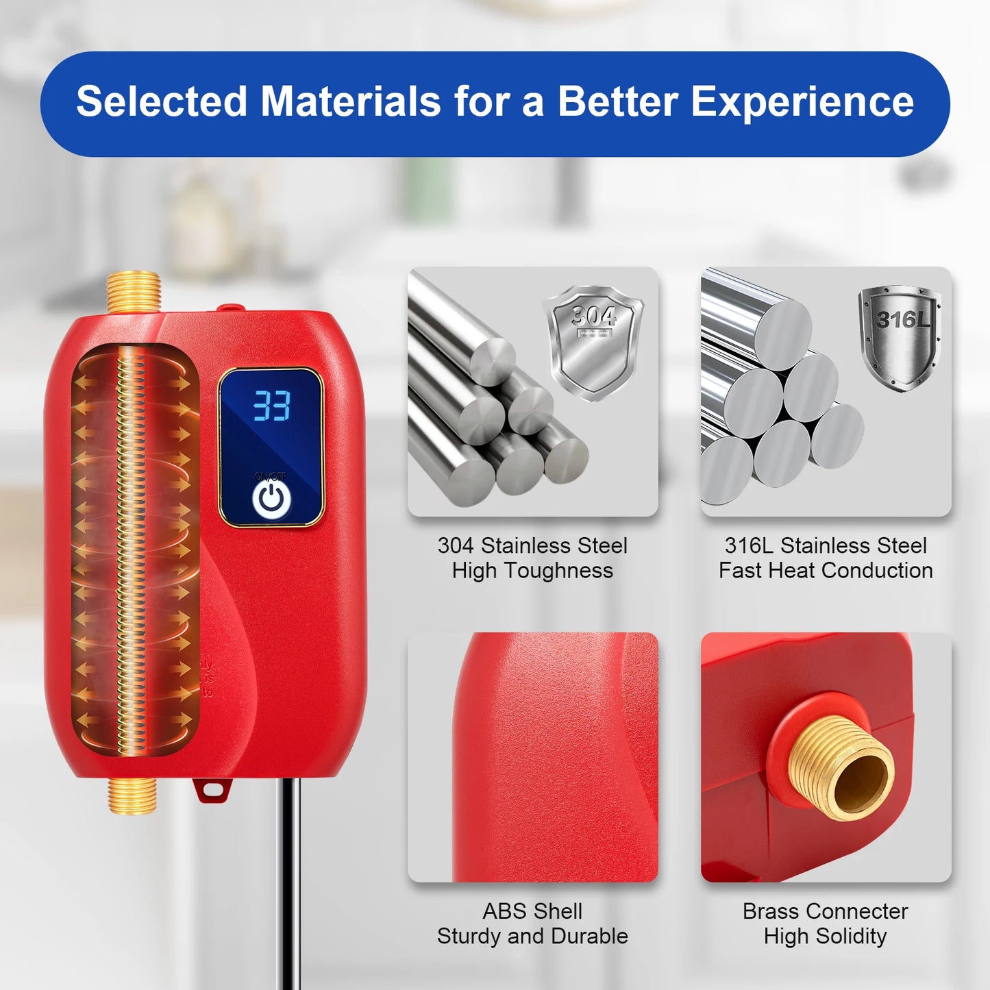 68-122℉ Kitchen Mini Tankless Water Heater