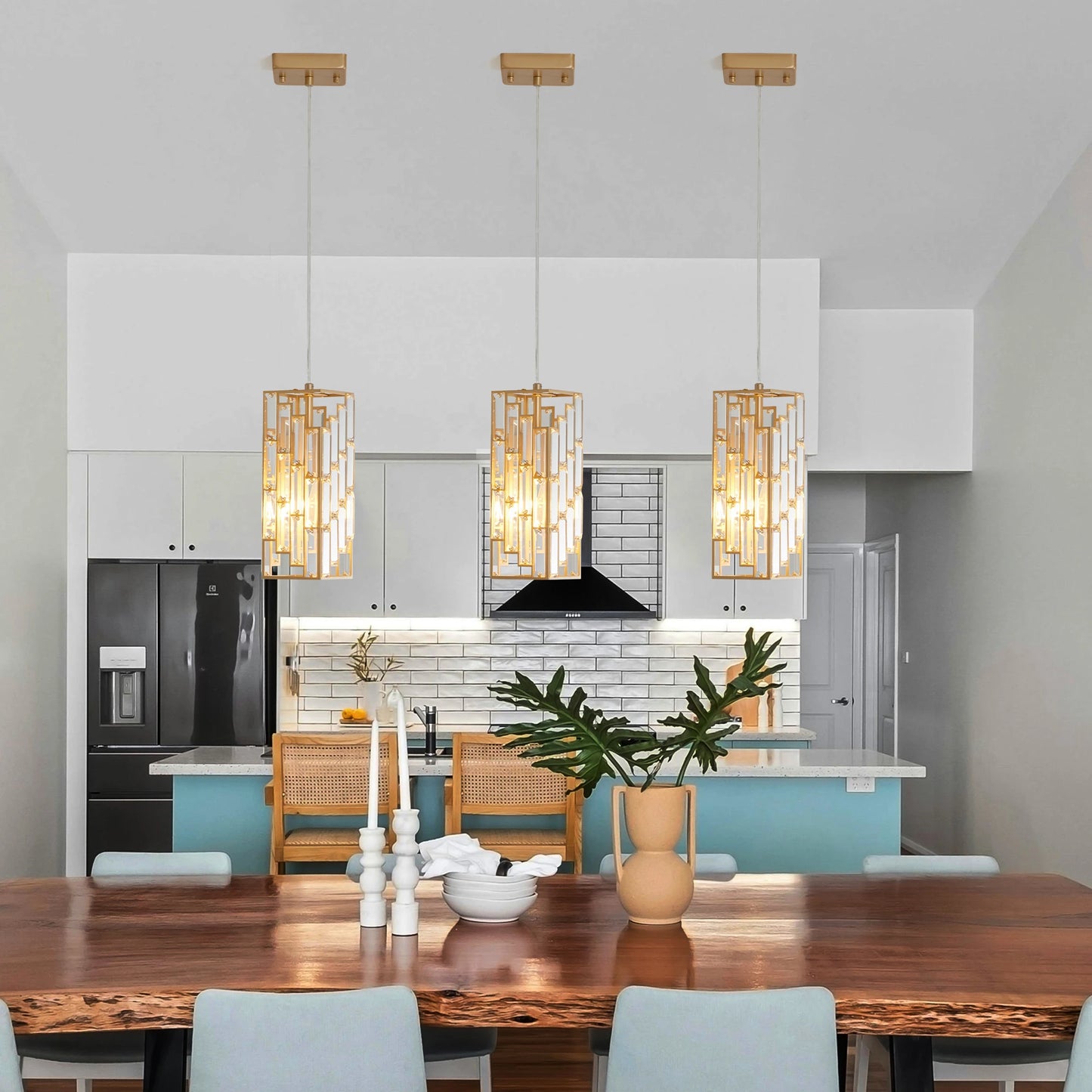 3 Pack, Adjustable Hanging Ceiling Lamp with Crystal Prism Design