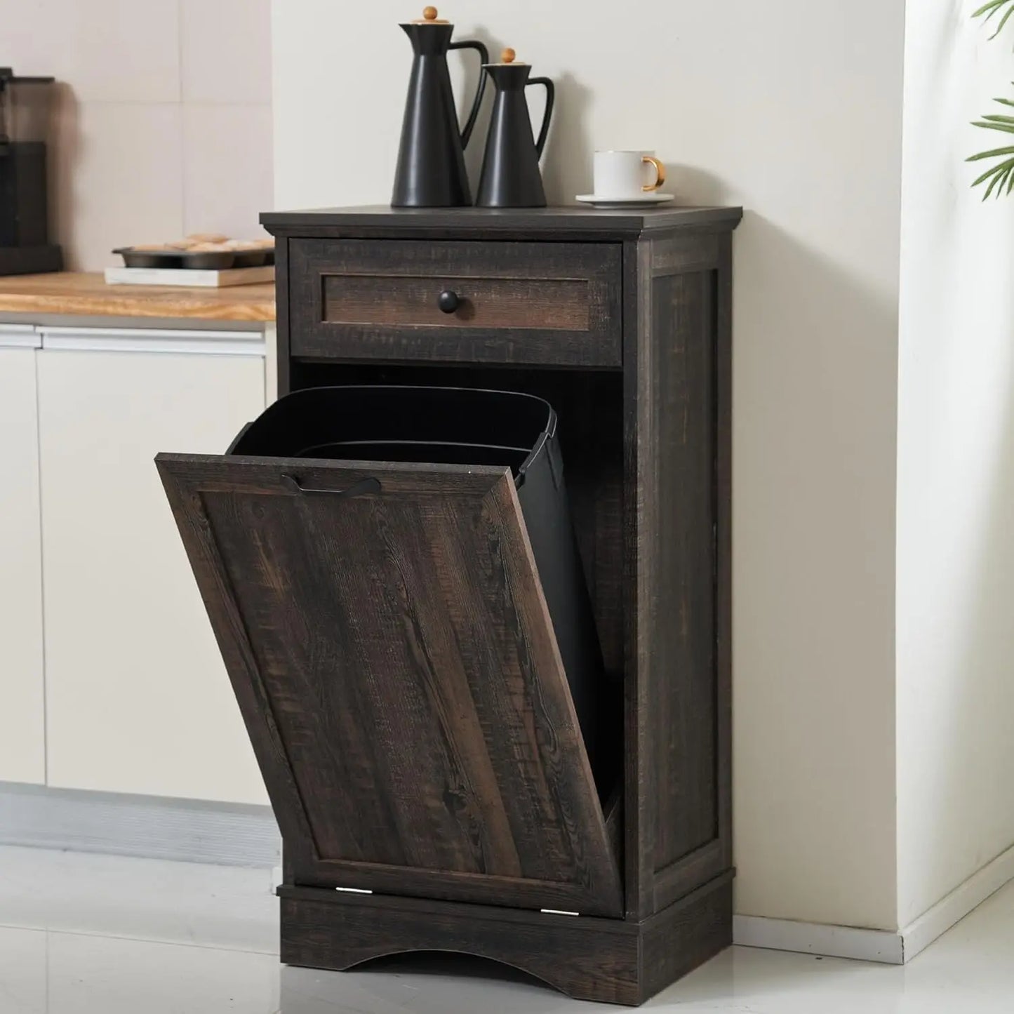 13 Gallons Tilt Out Trash Cabinet with Hideaway Drawer