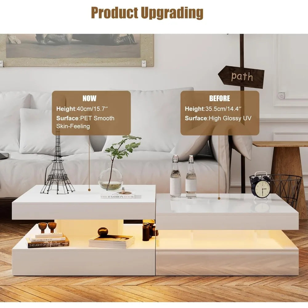 2-Tier LED Coffee Table with Storage