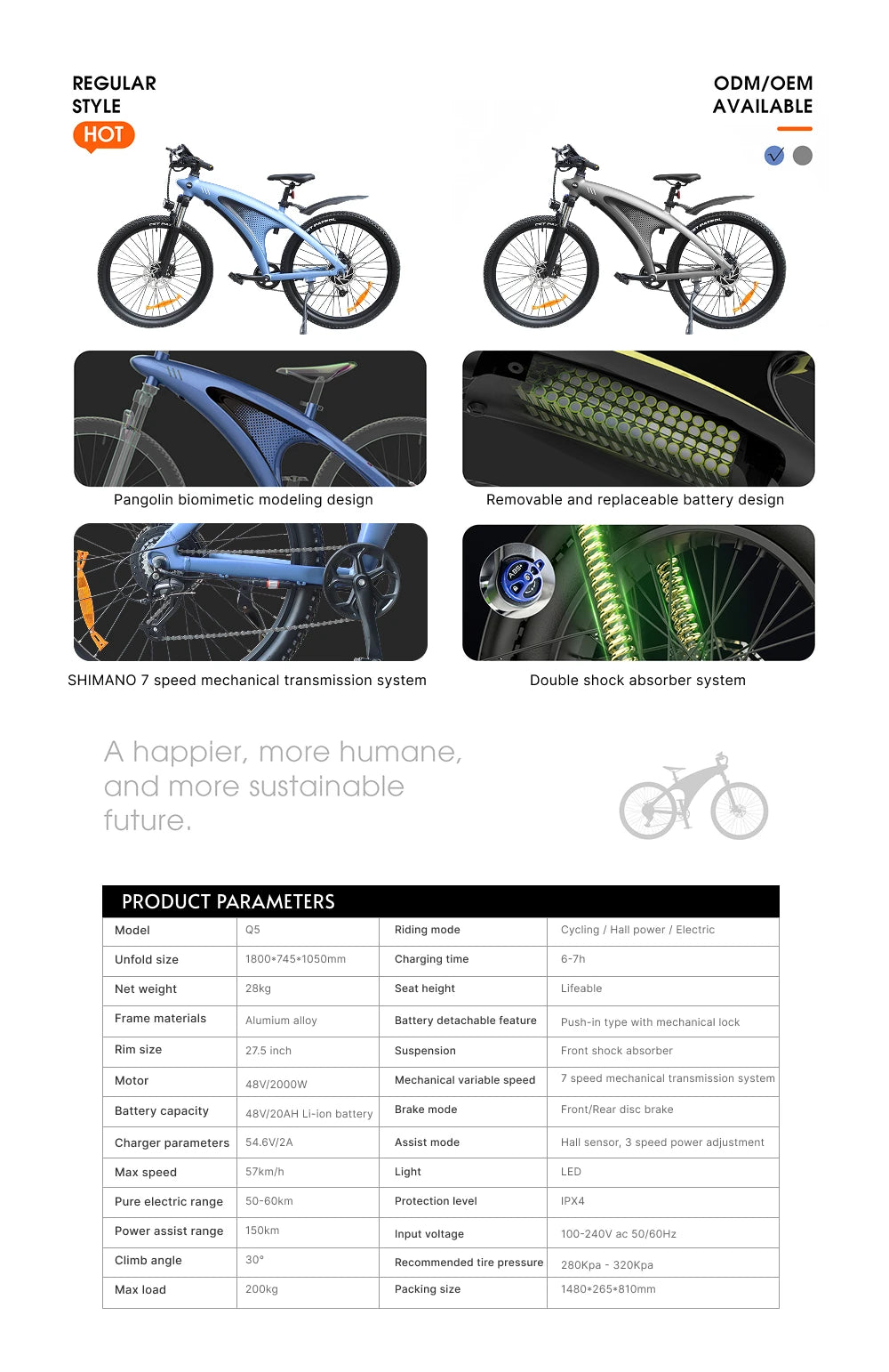 HX Q5 2000W 27.5-inch Electric Mountain Bike