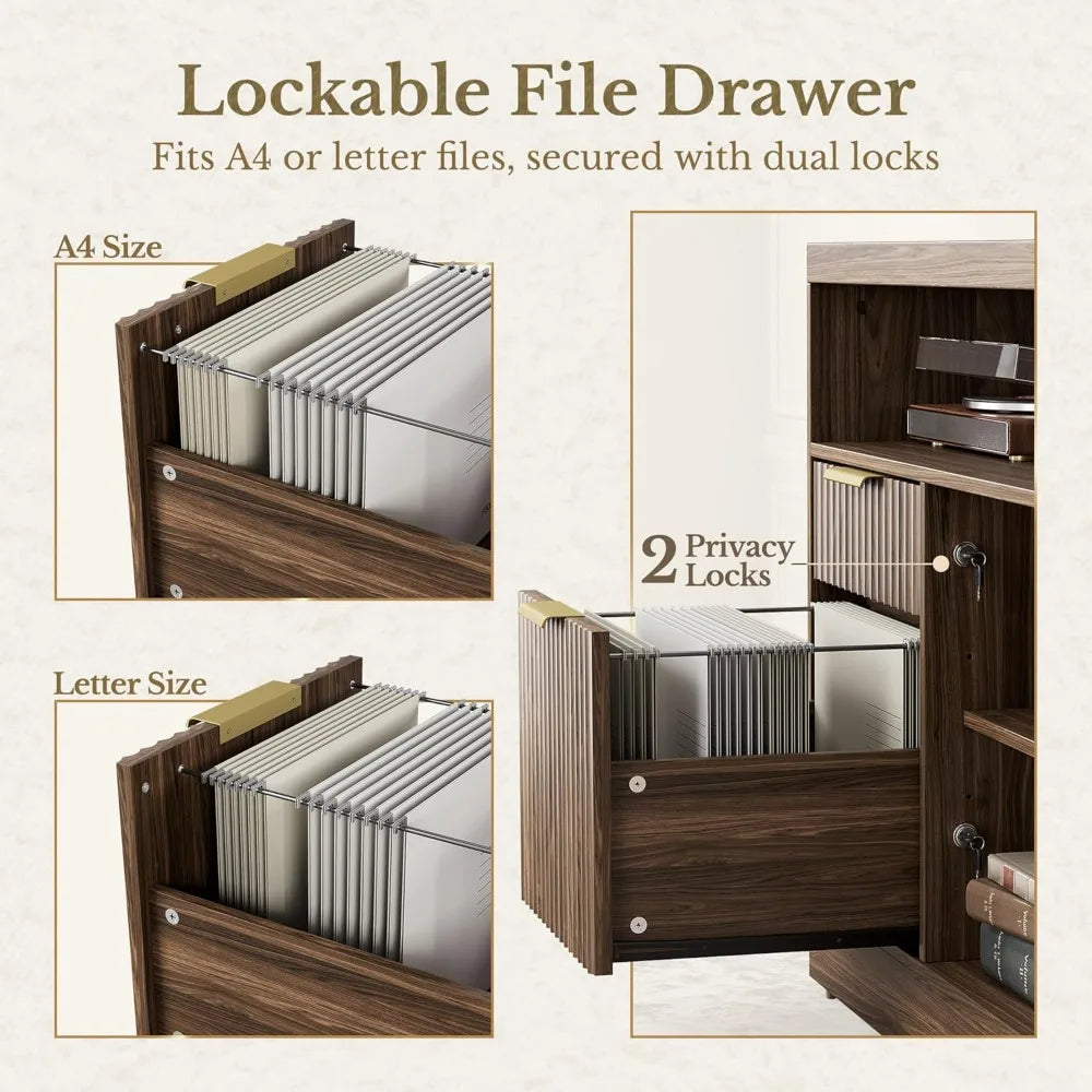 4 Drawer File Cabinet with Lock and Charging Station for Home Office