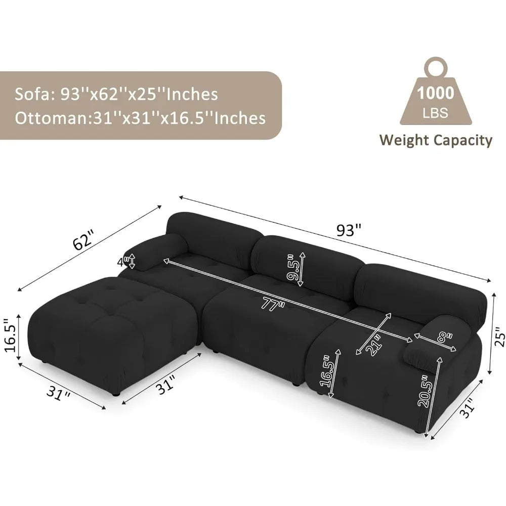 L Shaped Couch with Reversible Ottoman, Living Room Couch