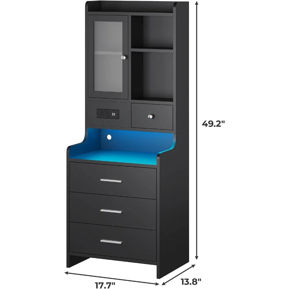 49.2" Black Nightstand Set of 2 with Charging Station