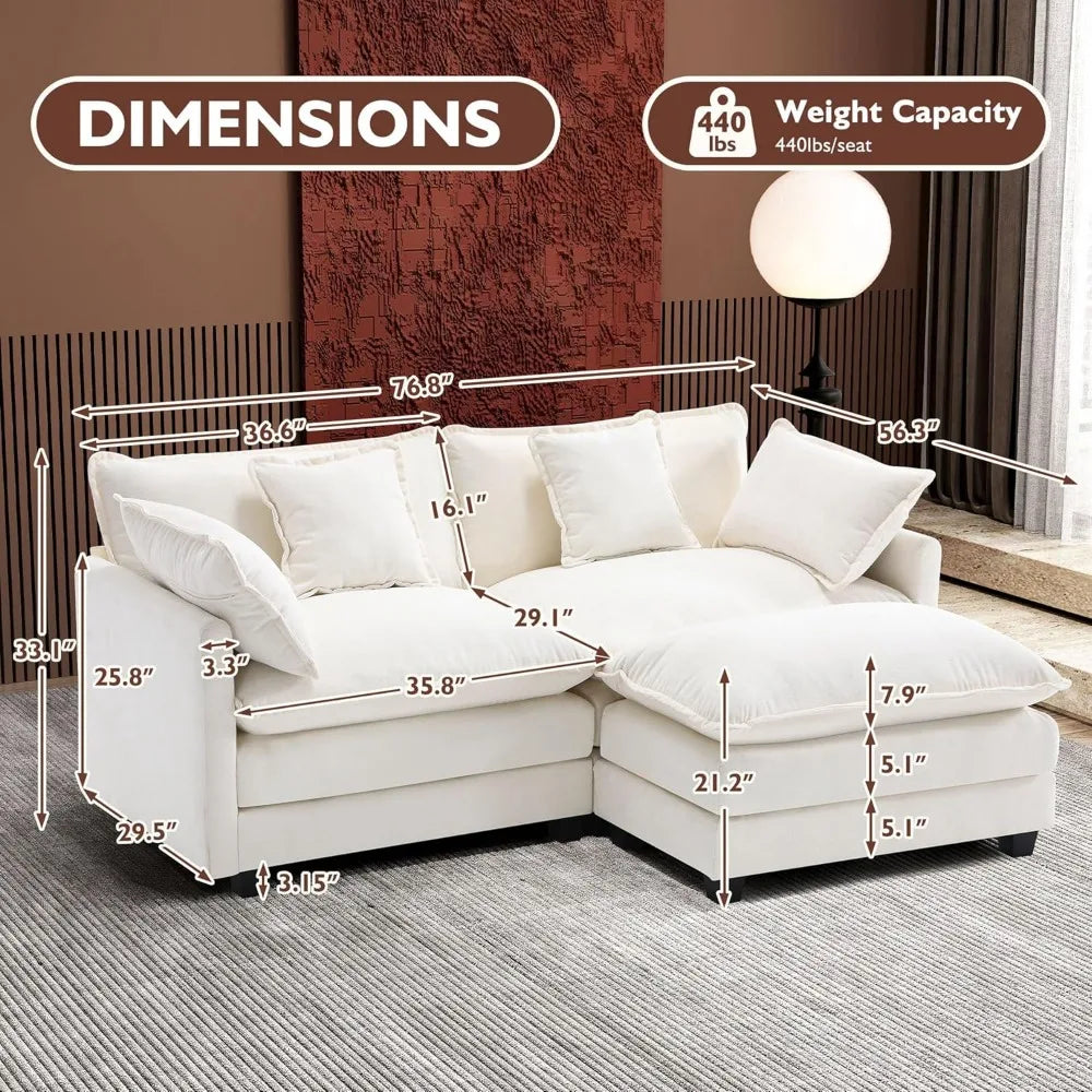 77" L Shaped Modern 3-seated Sofa Modular Sectional with Ottoman
