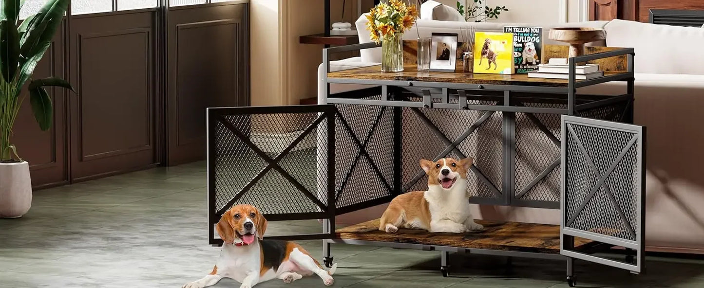 Heavy Duty Dogs Furniture Indoor Wire Dog Cage with Caster Wheels