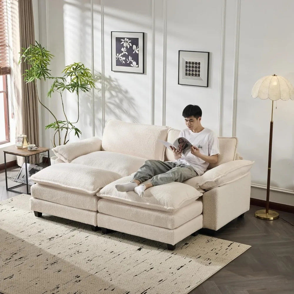 Convertible Sectional Sofa with 2 Movable 2-Layer Ottoman Set