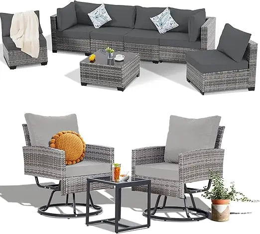 7 Pieces Outdoor Patio Furniture Set with Adjustable Backrest Sofa
