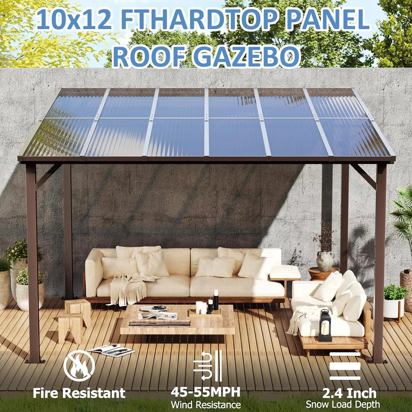10x14 FT Wall Mounted Gazebos Canopy Awnings