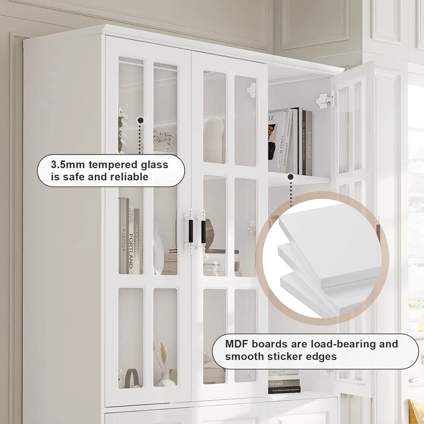 78.7" Tall Kitchen Pantry Storage Cabinet with Glass Doors