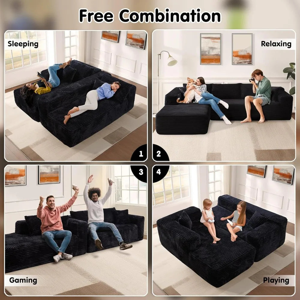104" Cloud Sectional Couch with L-Shape Chaise and Deep Seating