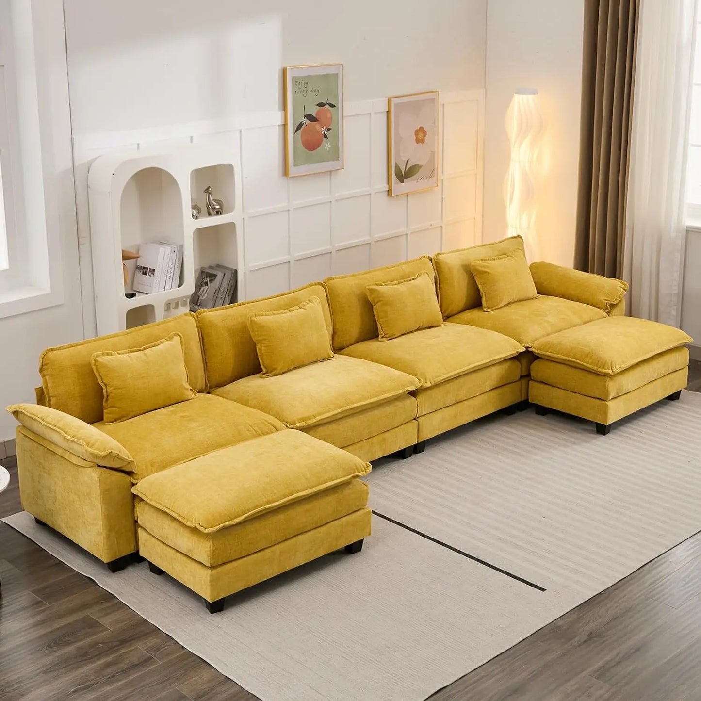 Chenille Sofa Sleeper Deep Seat Sofa with Throw Pillows