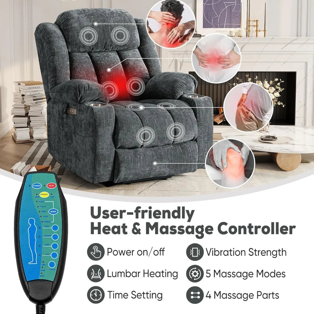 Large Power Lift Chairs Recliners for Elderly with Heat & Massage