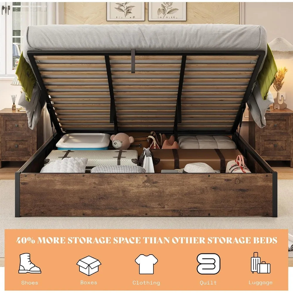Lift Up Storage Bed, King Bed Frame with Storage