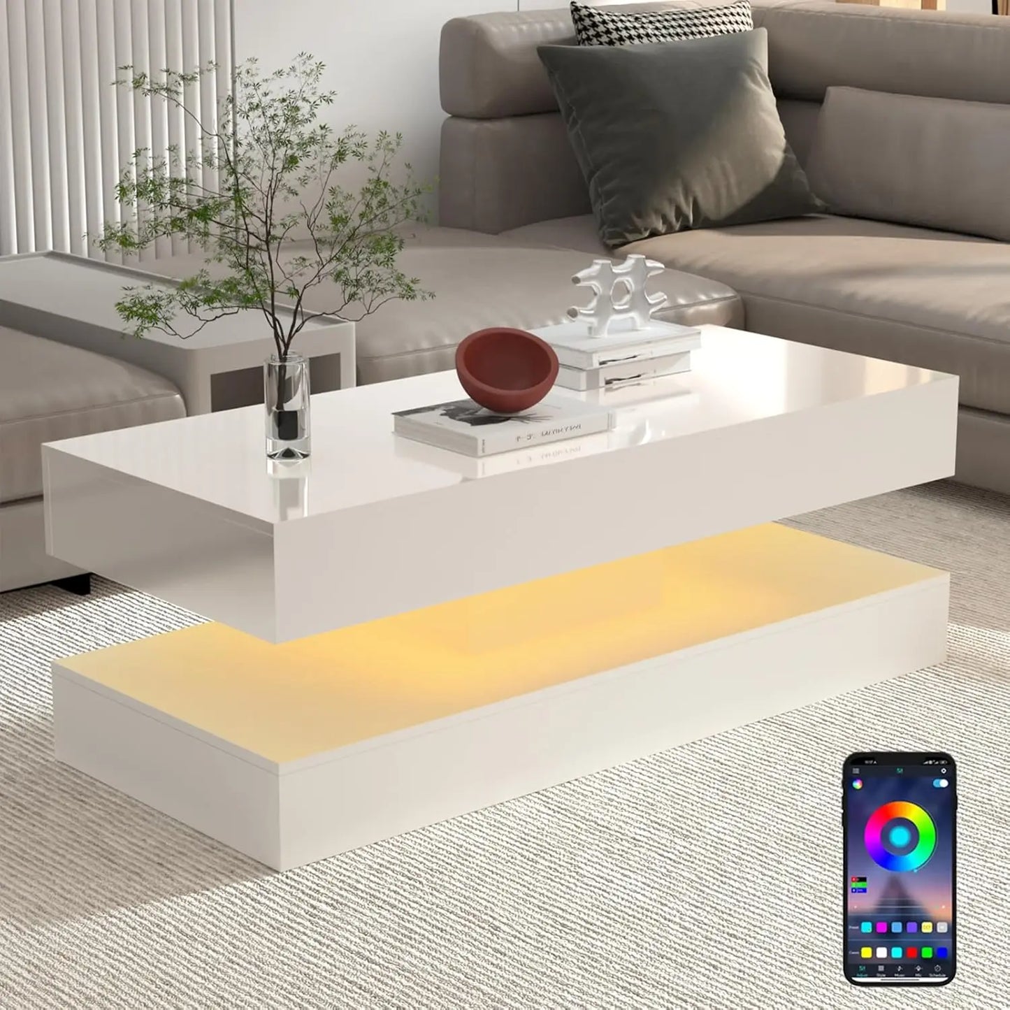 Double-Layer Design for Living Room Coffee Table with 2 Storage Drawers