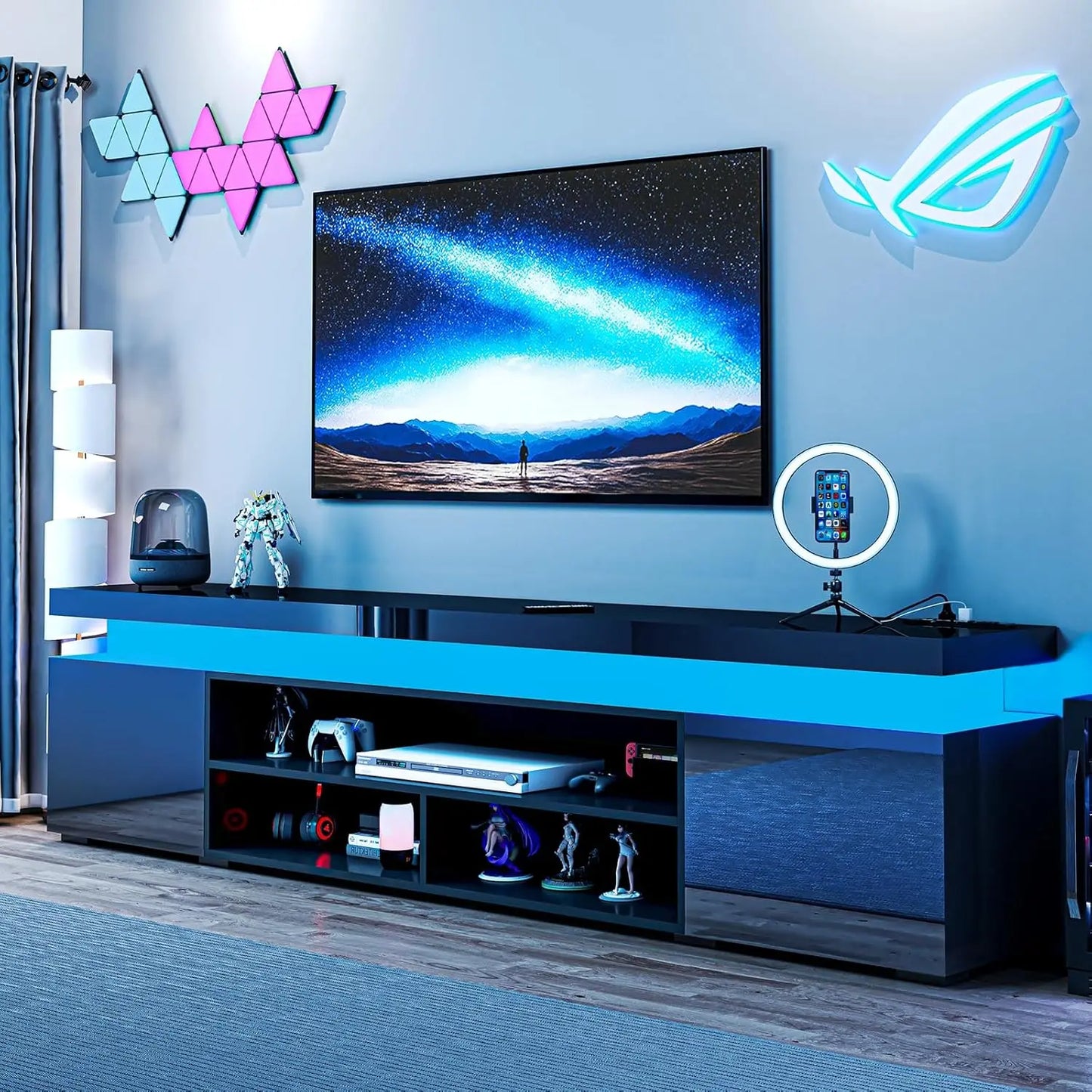 72" Modern TV Stand with LED Lights and Power Outlet
