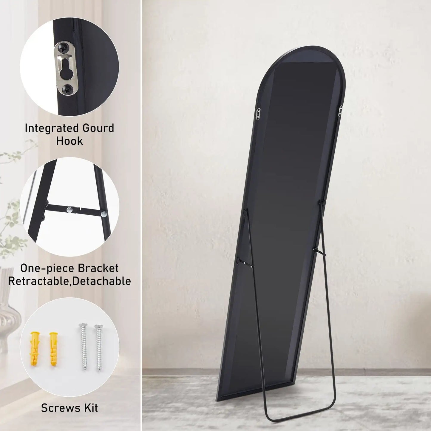 59in Standing Floor Mirror Full Body Mirror with Bracket