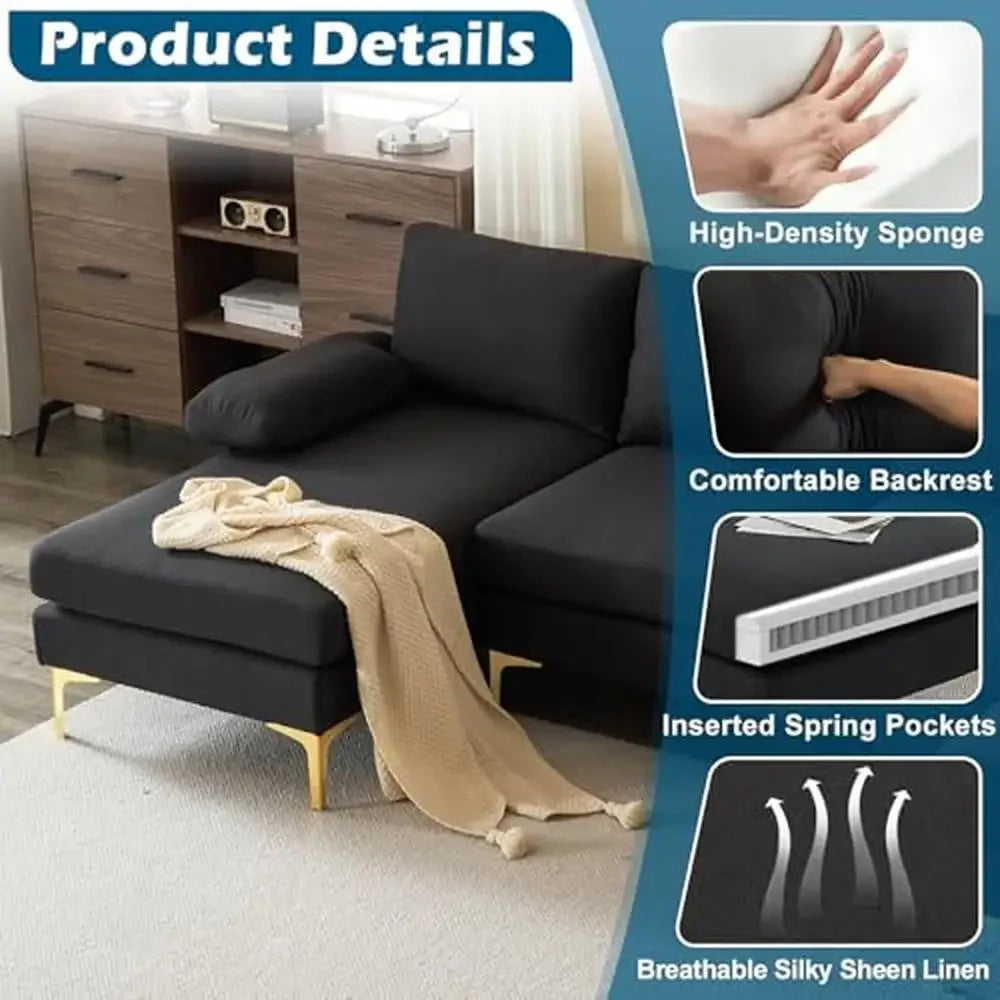 110" Black U-Shaped Sectional Sofa with Double Chaise Lounge Seat
