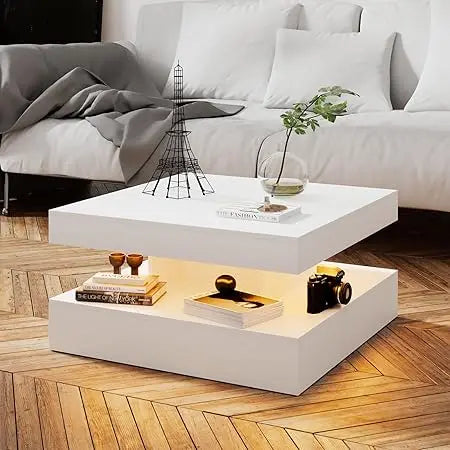 2-Tier LED Coffee Table with Storage