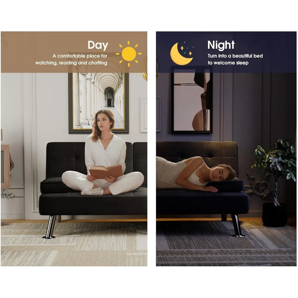 Modern Convertible Futon Sofa Bed with Linen Fabric