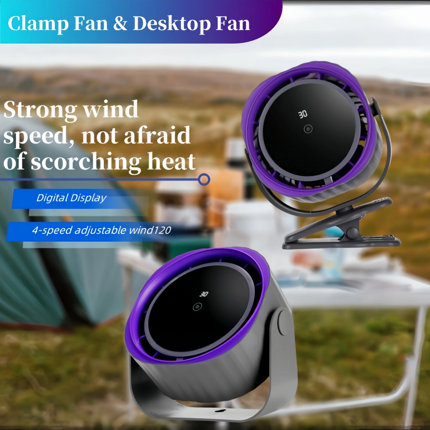 Portable Clip & Desktop Fan, Touch Screen 360° Adjustable