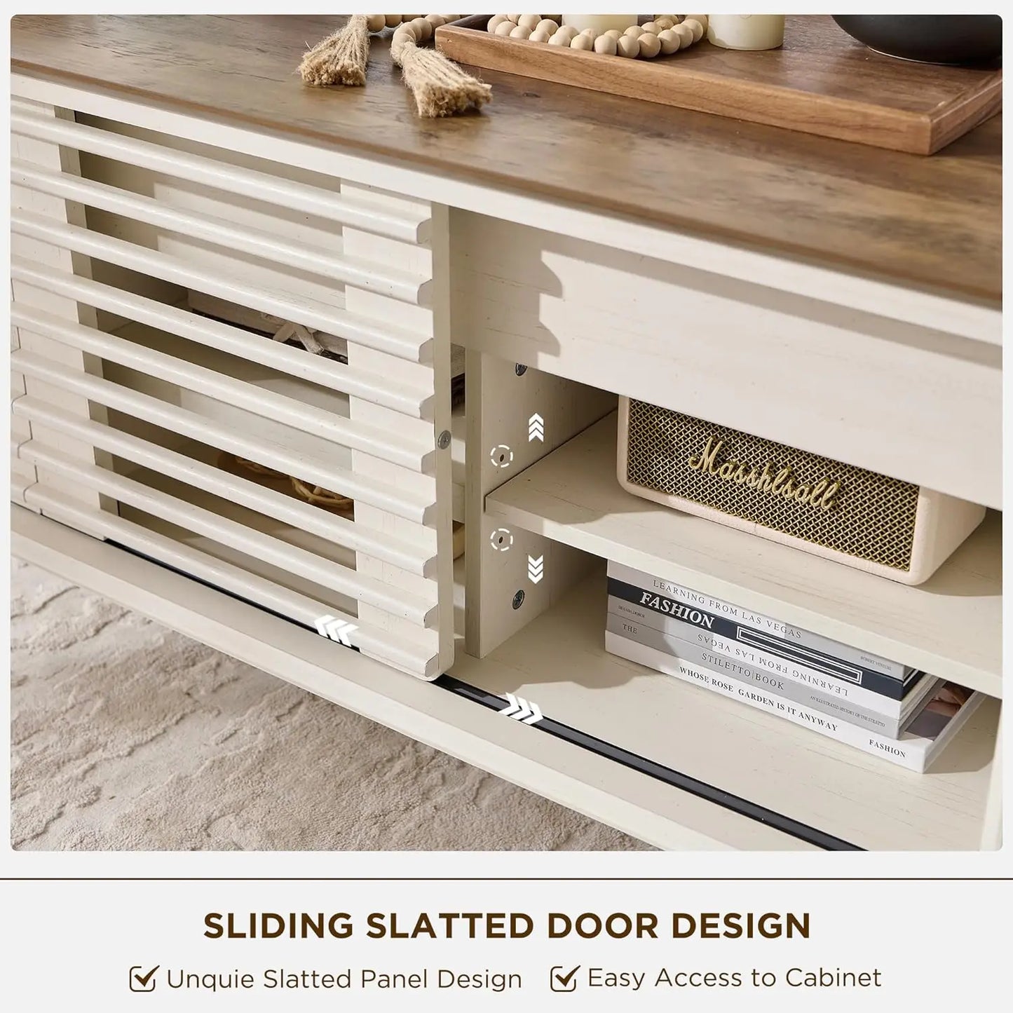 48" Lift Top Coffee Table with Slatted Sliding Door