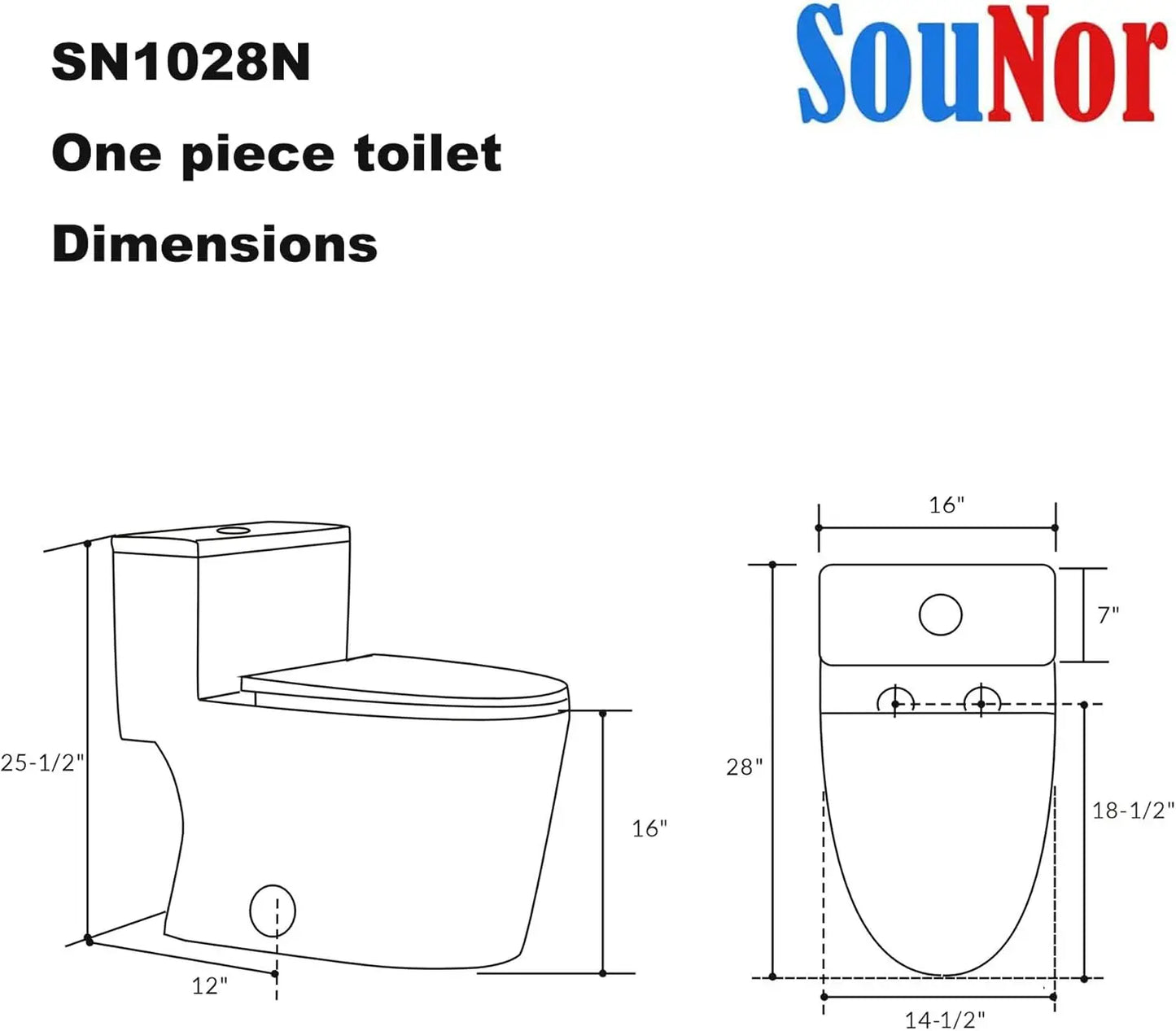 12"in One Piece Elongated Modern Toilet
