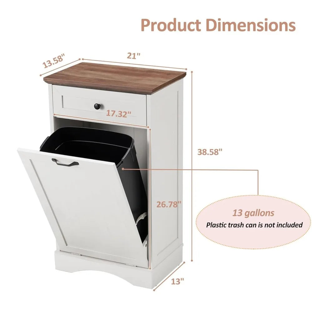 13 Gallons Tilt Out Trash Cabinet with Hideaway Drawer