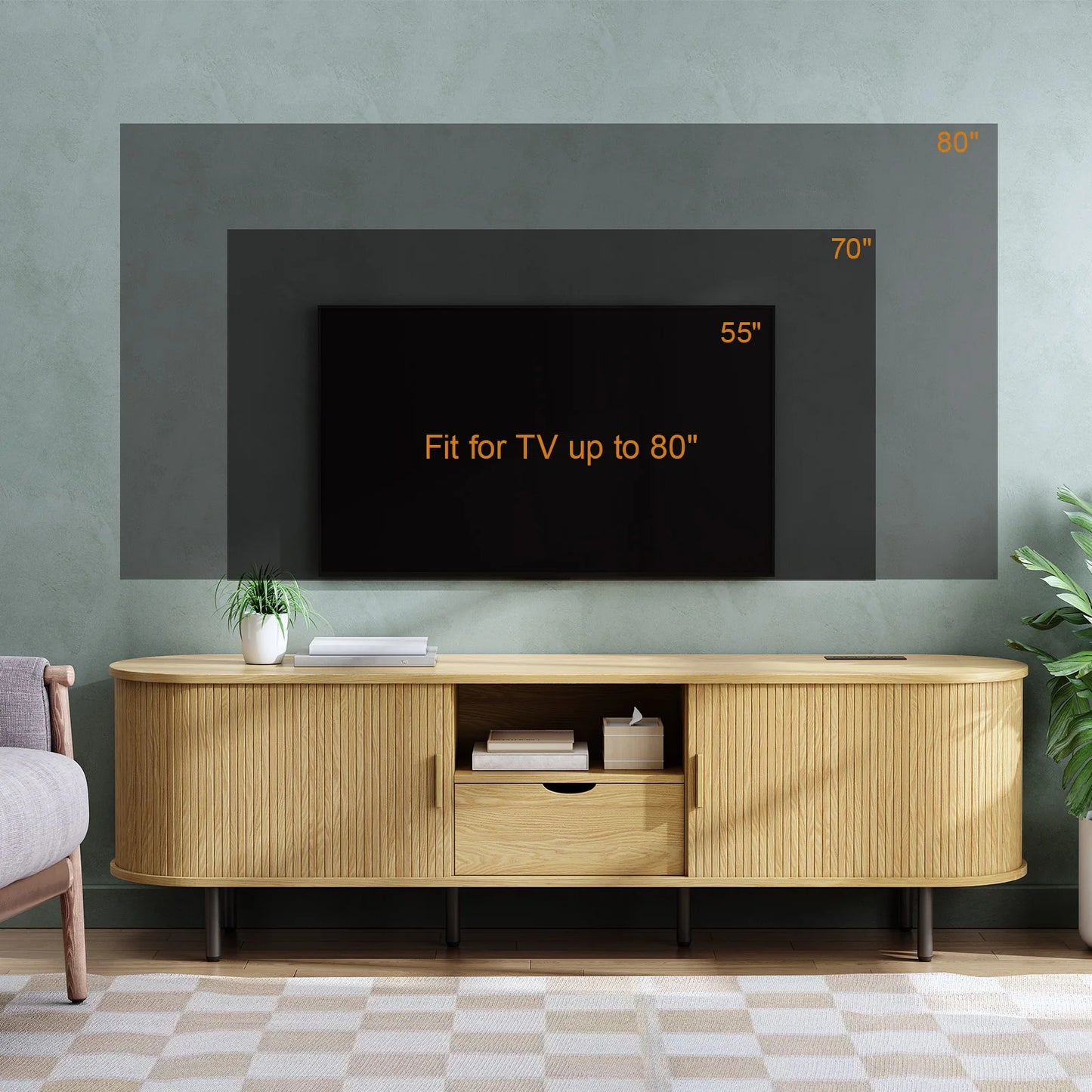 69" TV Stand w/ Power Outlet for TVs up to 80" w/ Adjustable Shelves