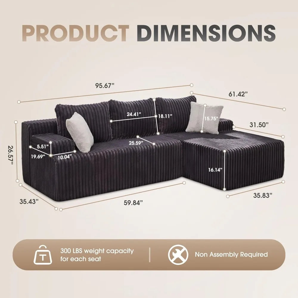Modular Sectional Sofa Couches L-Shape Couch 3 Seat Modular Sofa Memory Foam Sectional Couches for Living Room, Cloud Couch with