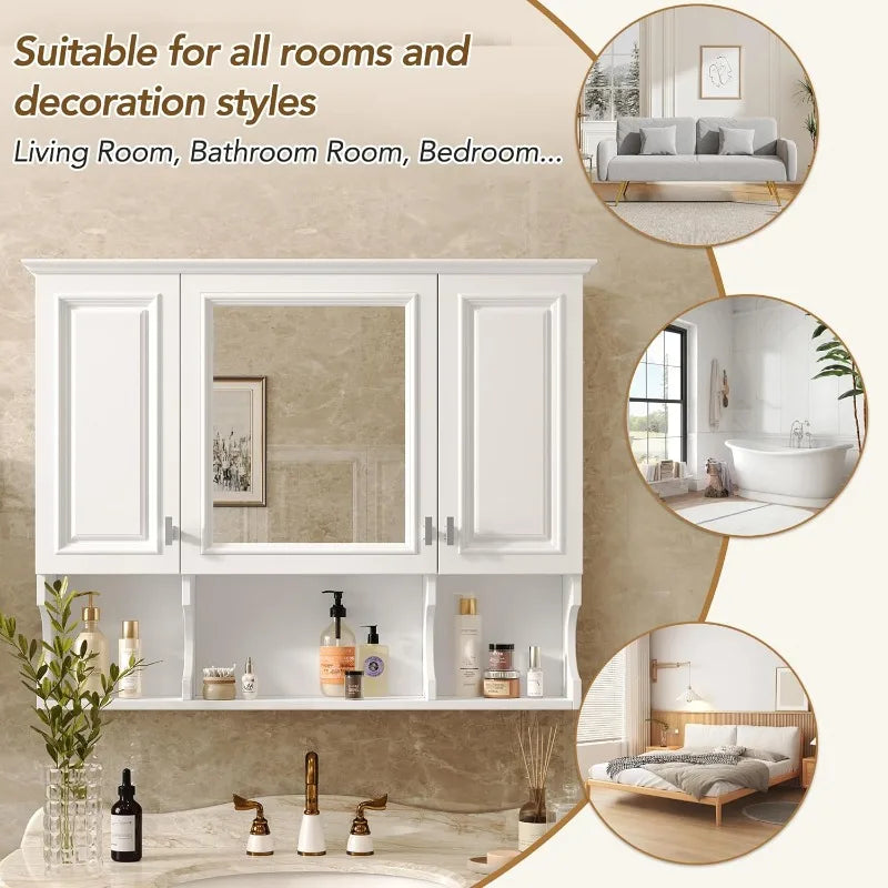 Medicine Cabinet with 3 Doors and Adjustable Shelfs