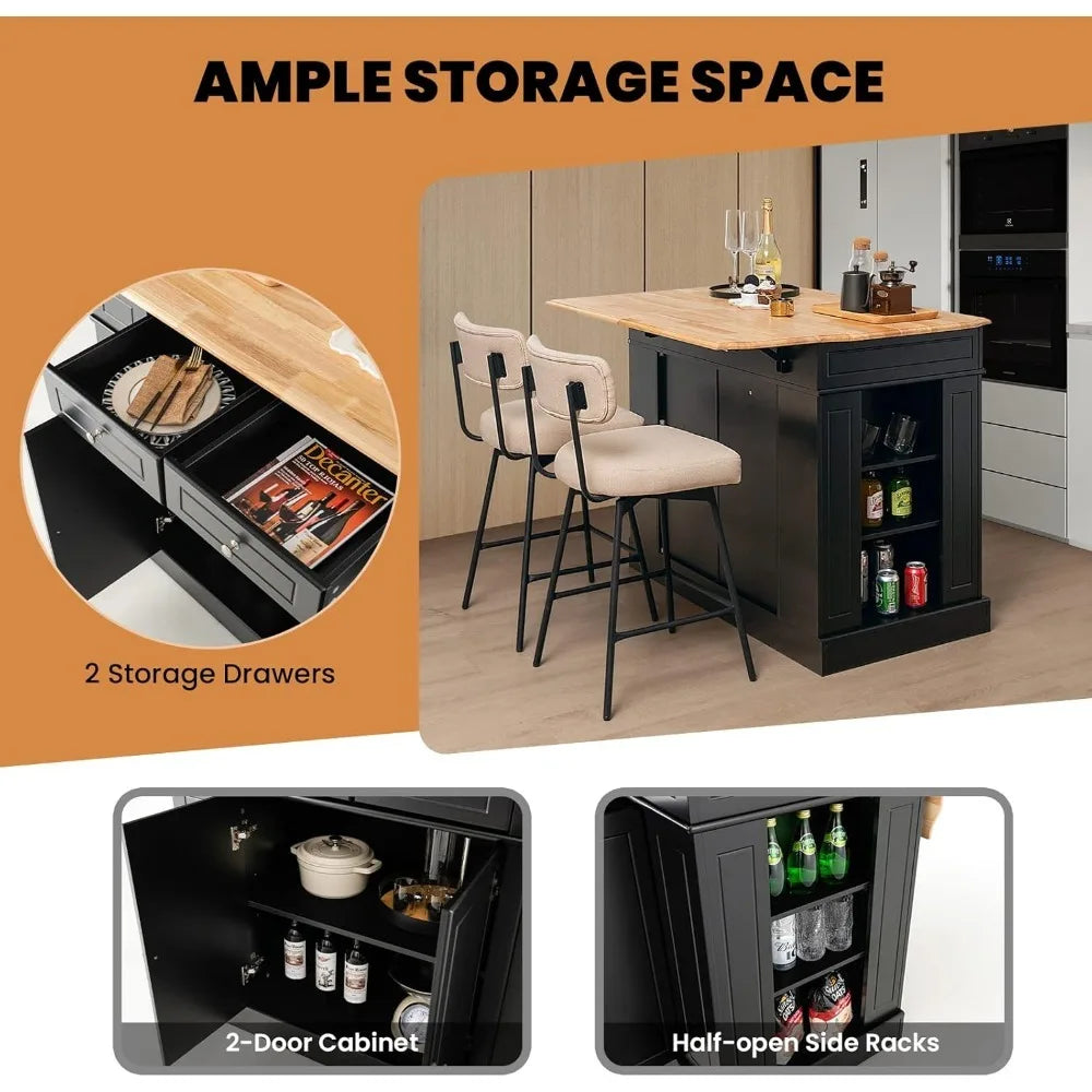 Kitchen island with 2 drawers, 5 adjustable shelves and spice rack