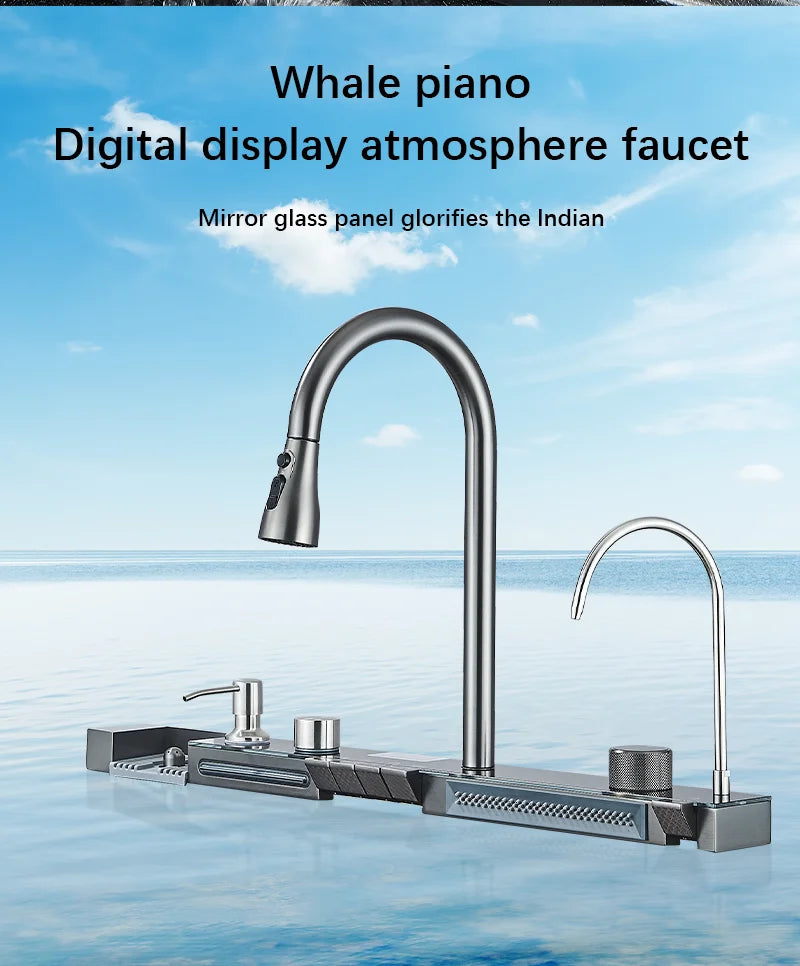 304 Stainless Steel Waterfall Kitchen Sink with Digital Display