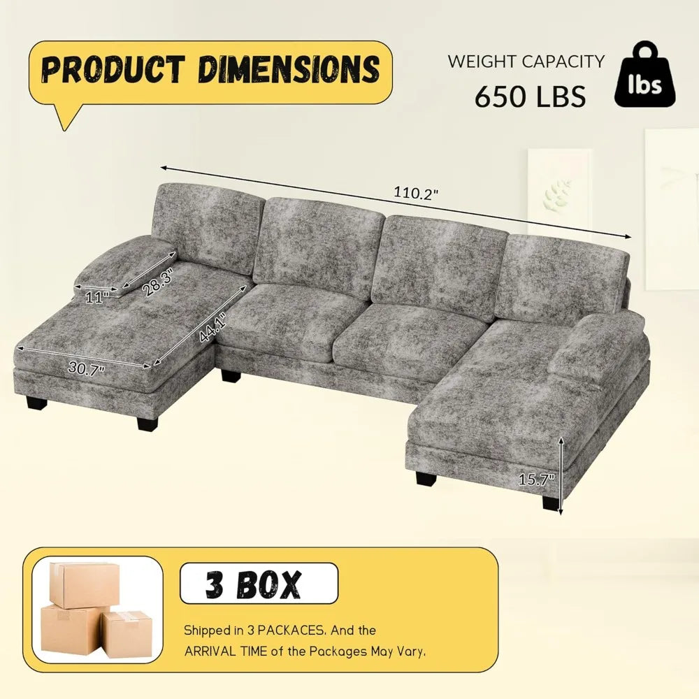 4 Seat Modern Sofa with Removable Pillows