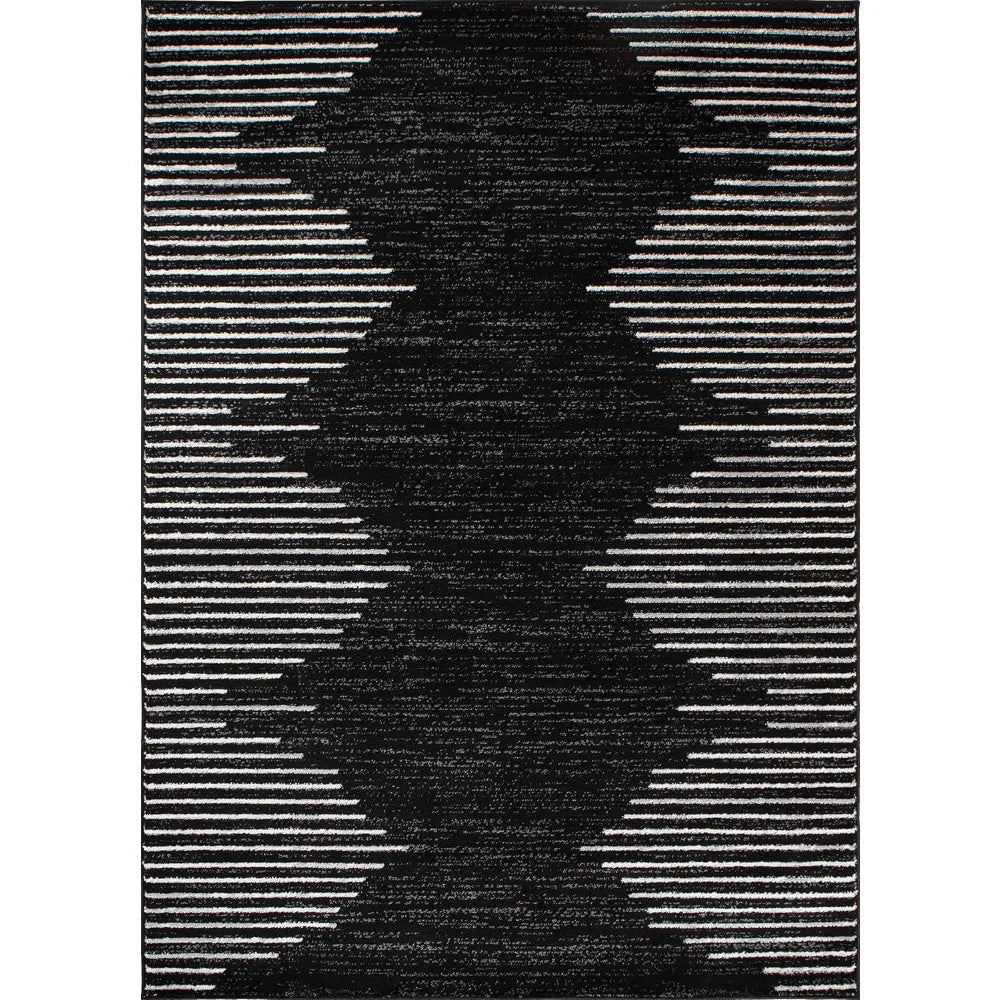 6'6" x 9' Black Stripe Stain Resistant High Traffic Area Rug