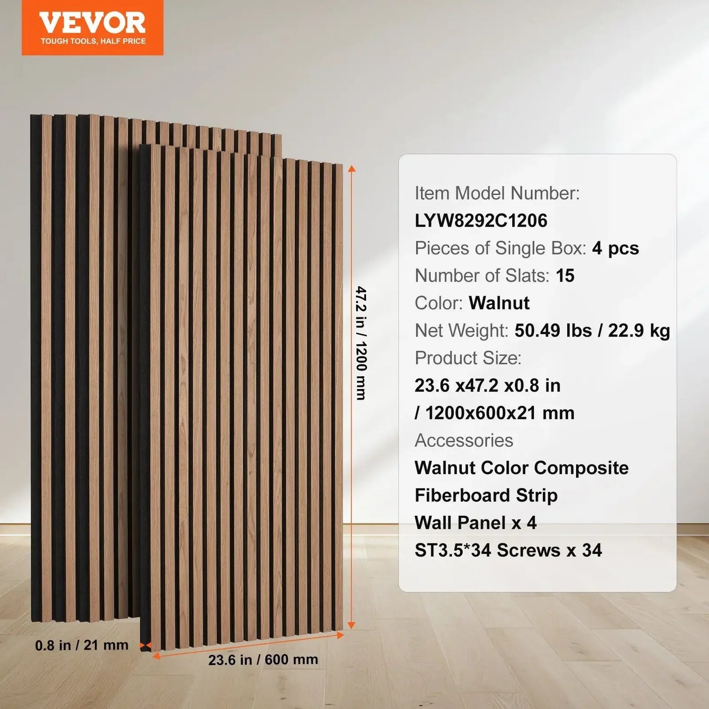 23.6 x 47.2-inch 4PCS Wood Slat Acoustic Panels