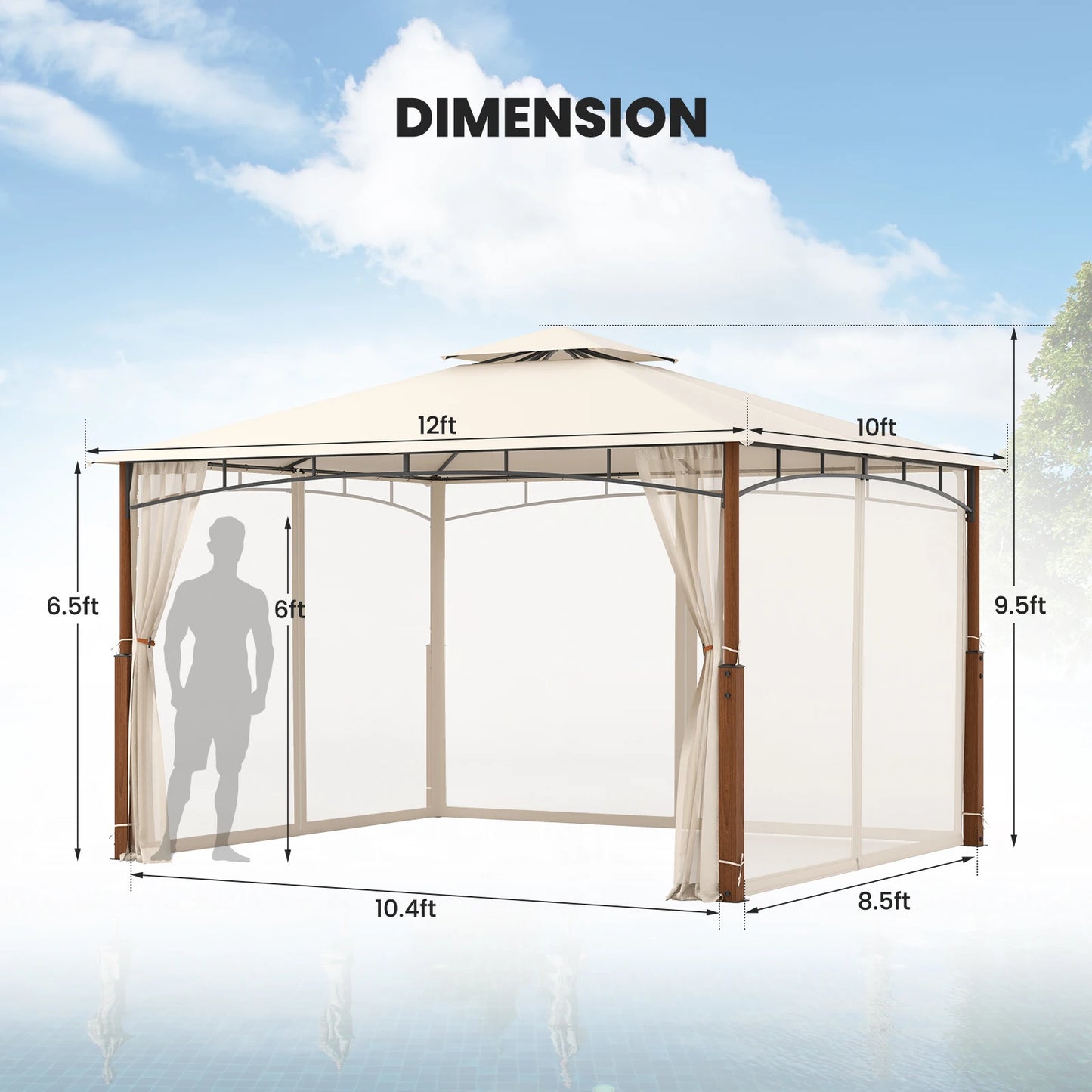 12' x 10' Outdoor Patio Gazebo w/ Netting