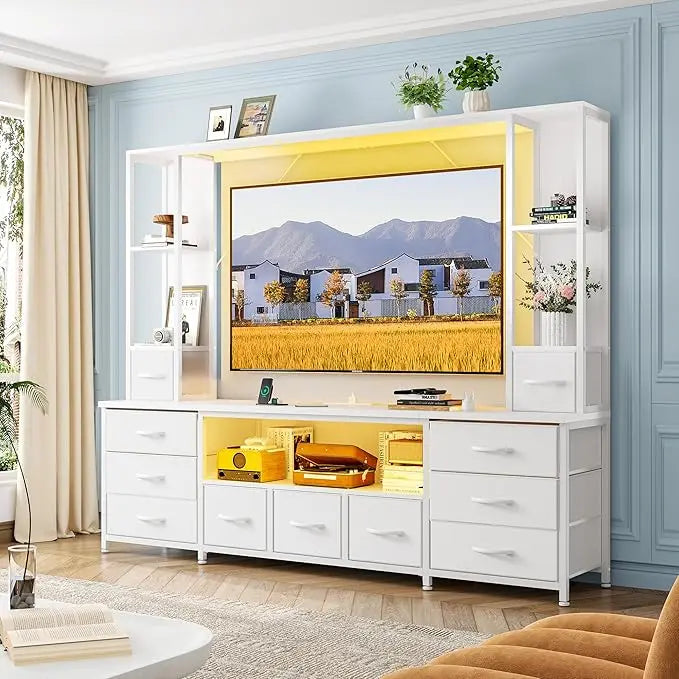 Large Wall Unit Entertainment Center with 11 Fabric Drawer
