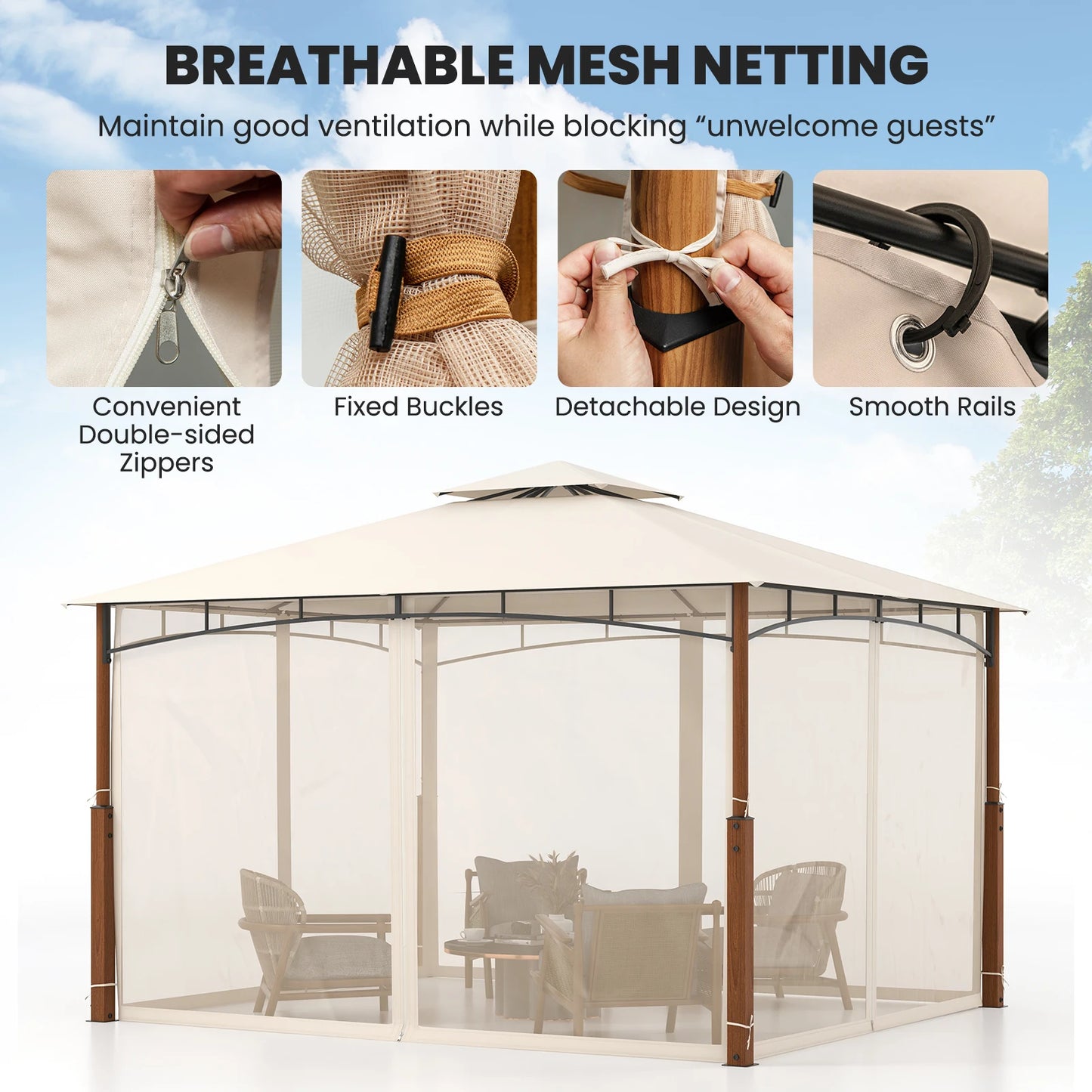 12' x 10' Outdoor Patio Gazebo w/ Netting