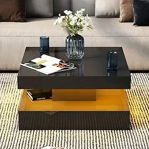 2-Tier LED Coffee Table with Storage