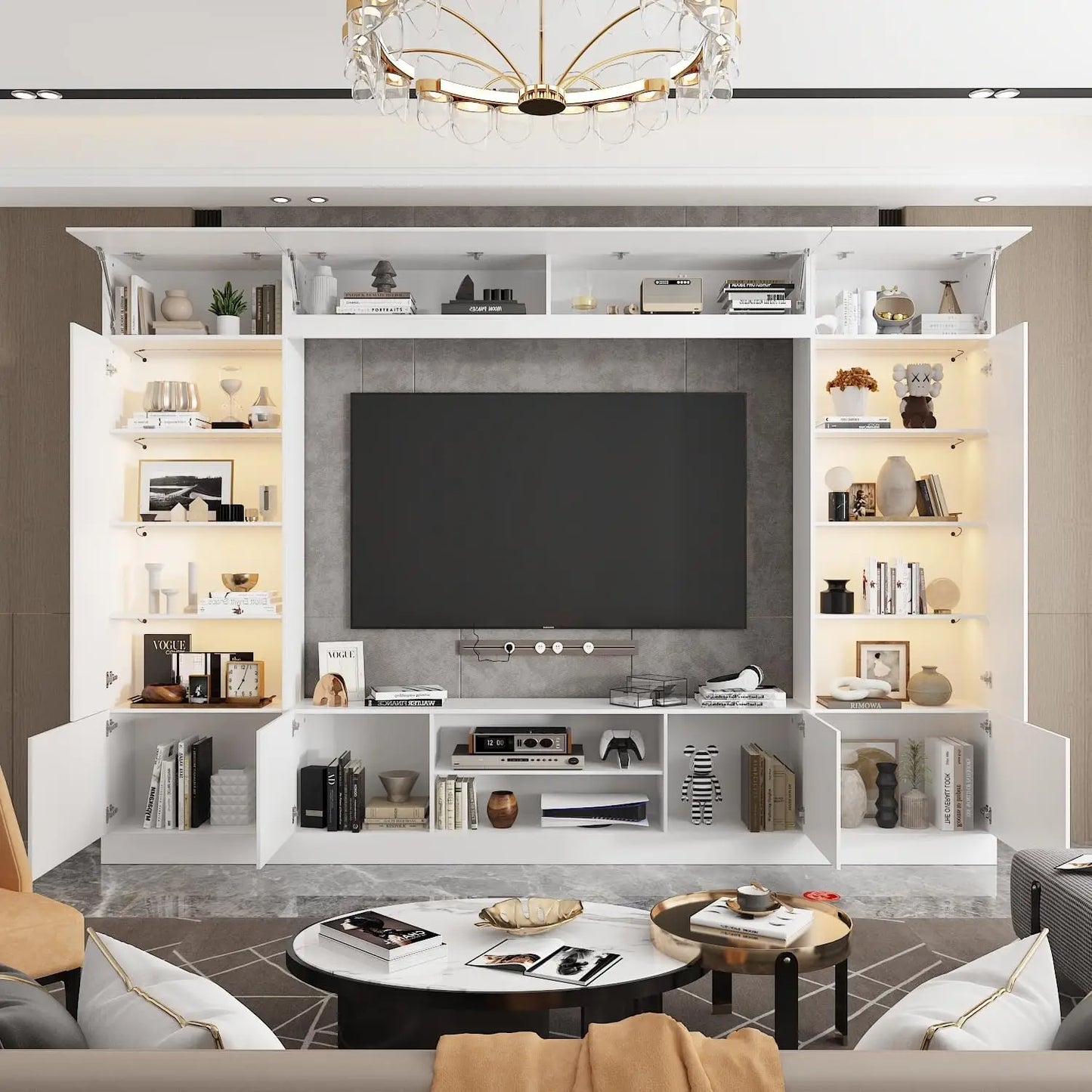 114" Large Wall Unit Entertainment Center with Bookshelves