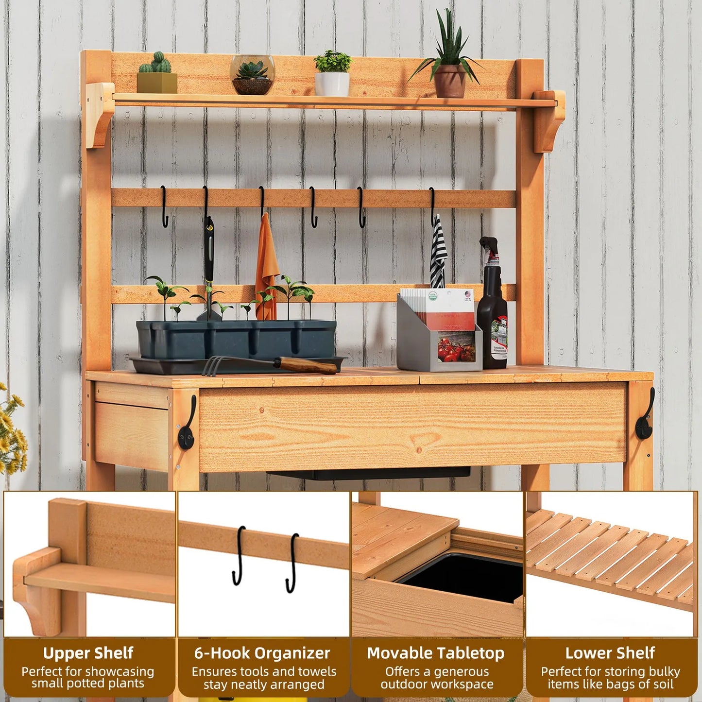 Solid Woodwork Potting Bench Outdoor Garden Workstation Table
