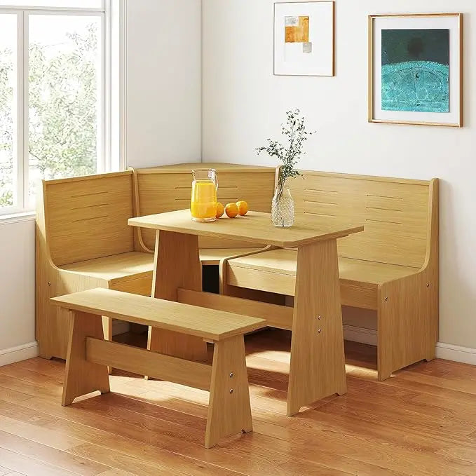 Breakfast Nook Corner Dining Table Bench Chair Set
