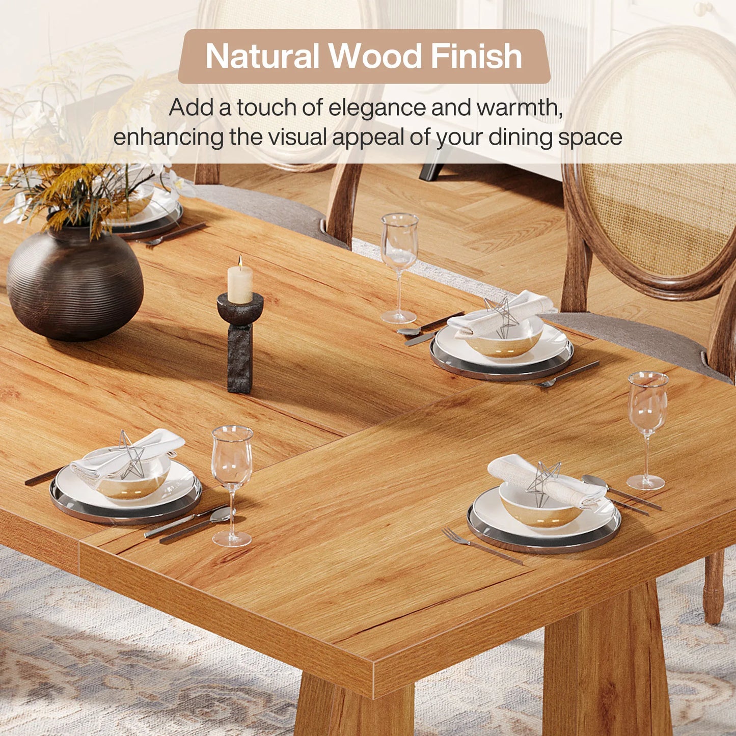 70.9-Inch Wood Rustic Rectangular Table with Black Wooden Legs