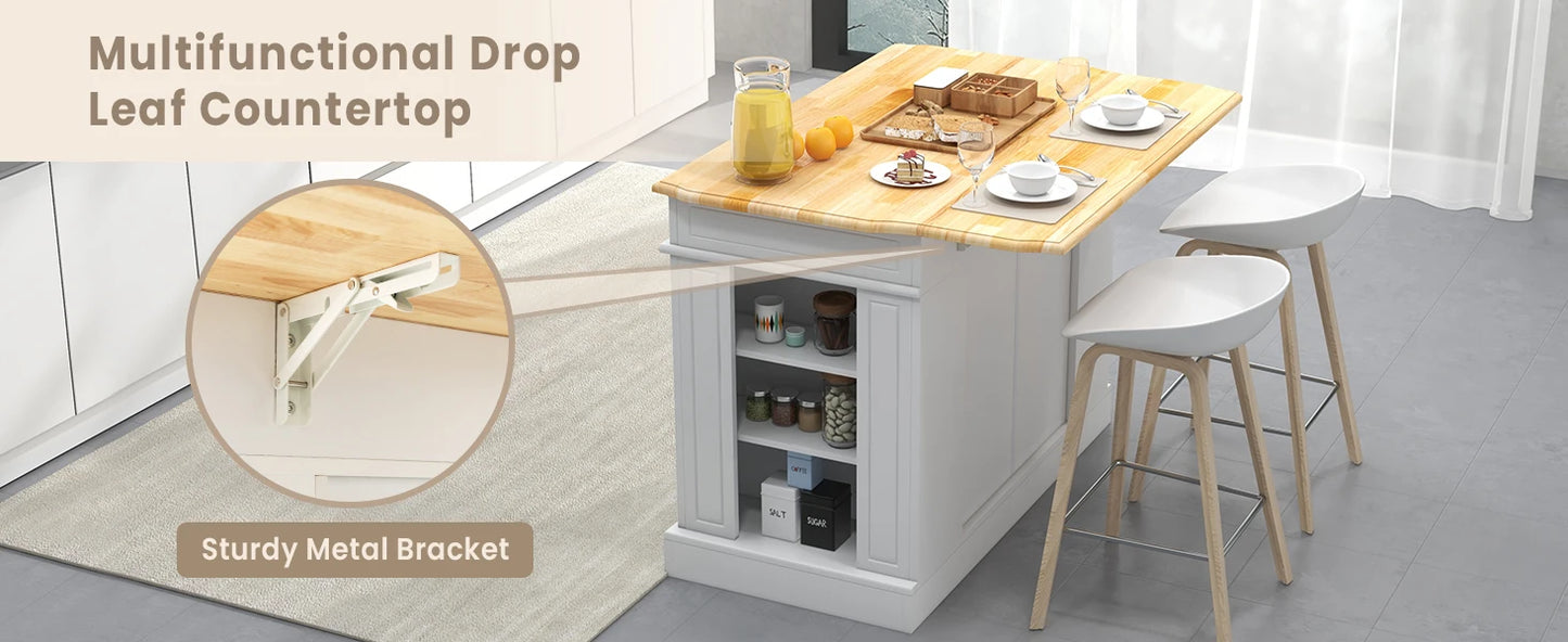 Kitchen island with 2 drawers, 5 adjustable shelves and spice rack