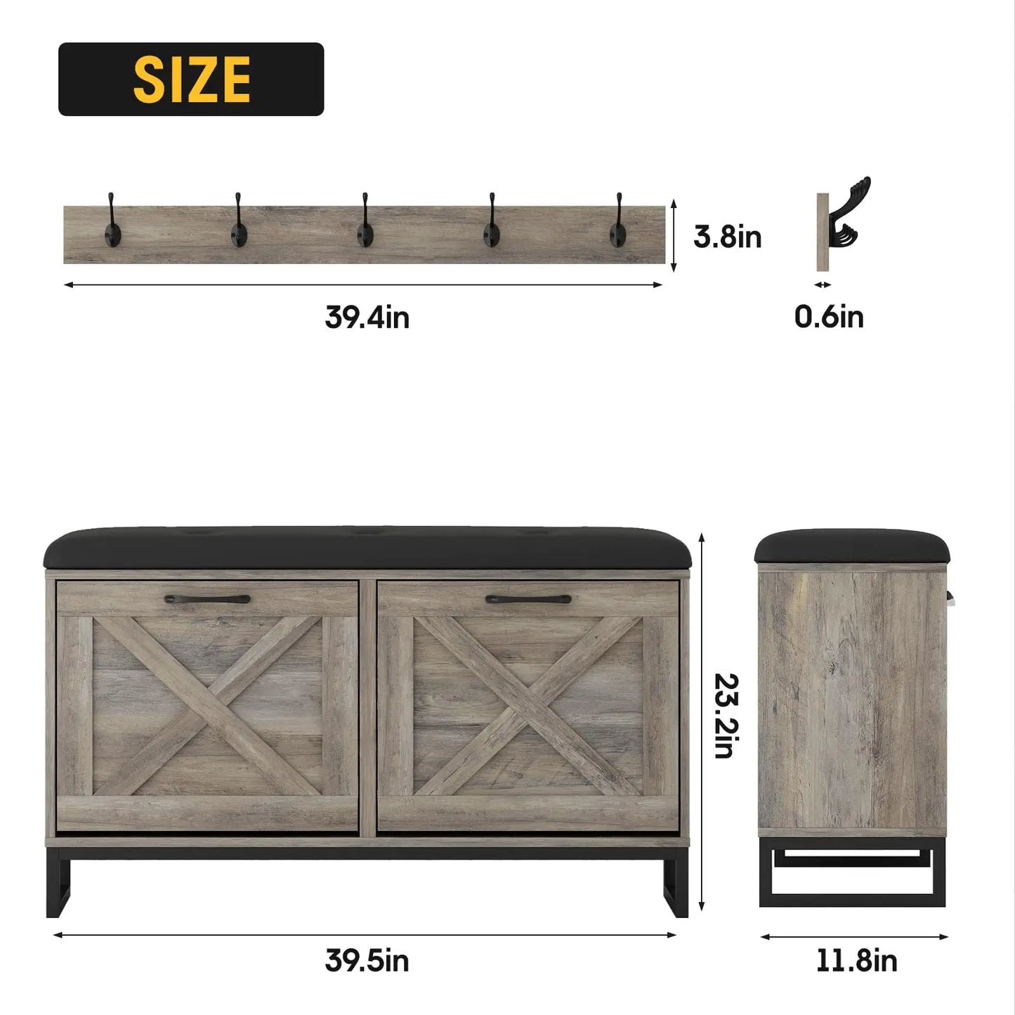 Wooden Shoe Cabinet with Padded Seat Cushion for Entryway