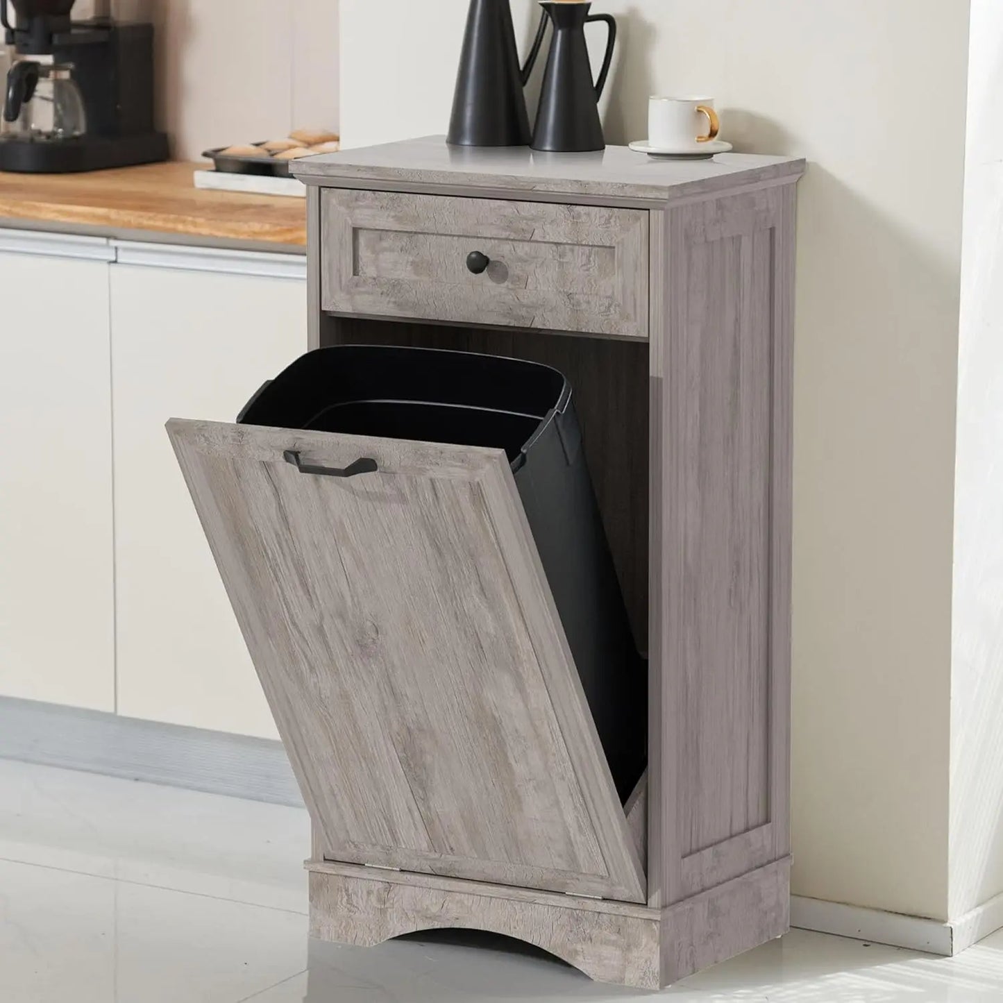 13 Gallons Tilt Out Trash Cabinet with Hideaway Drawer