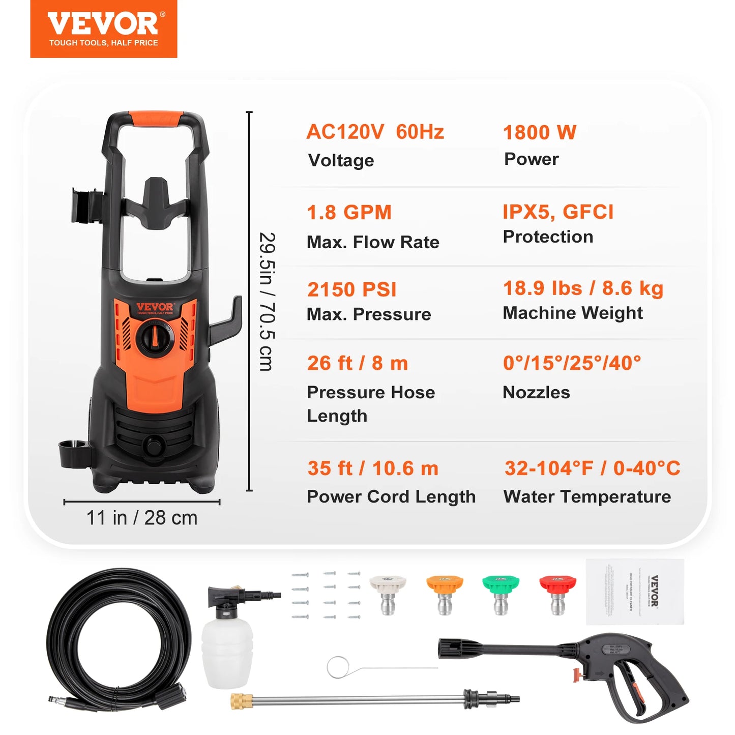 Electric Pressure Washer Power with Quick Connect Nozzles