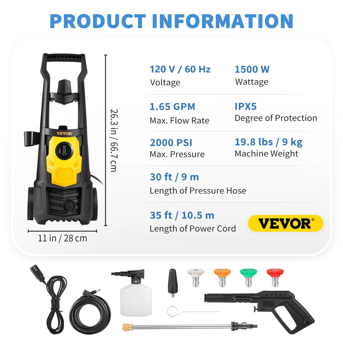 Electric Pressure Washer Power with Quick Connect Nozzles